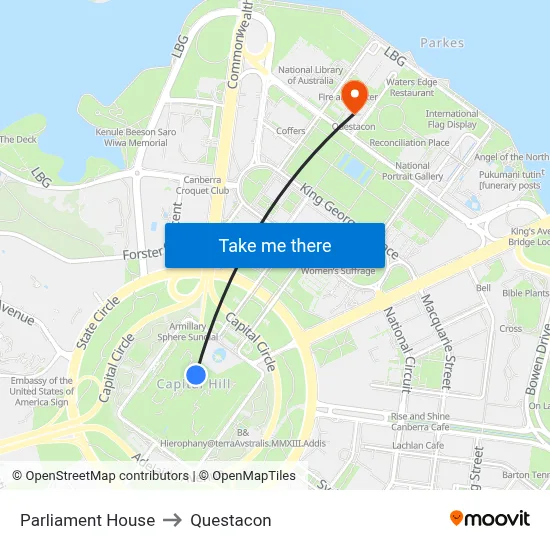 Parliament House to Questacon map