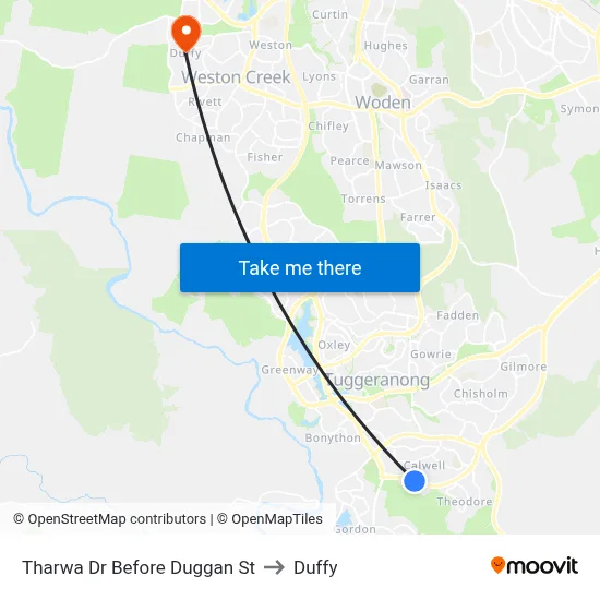 Tharwa Dr Before Duggan St to Duffy map