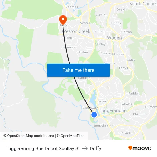 Tuggeranong Bus Depot Scollay St to Duffy map