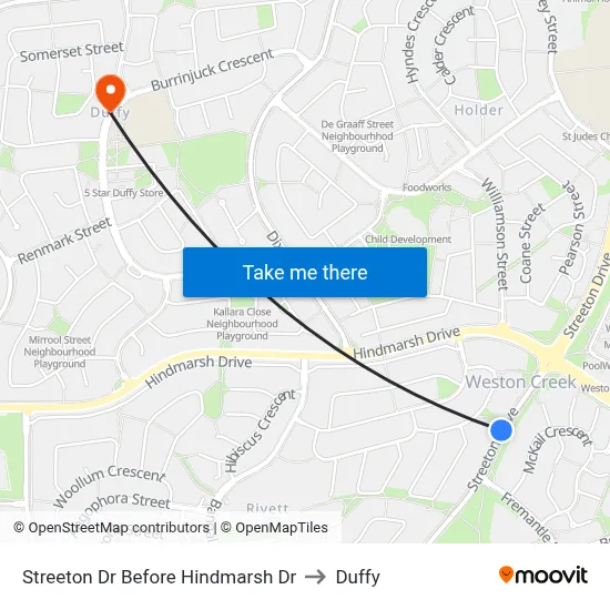 Streeton Dr Before Hindmarsh Dr to Duffy map