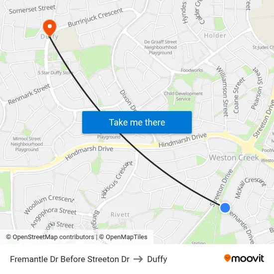 Fremantle Dr Before Streeton Dr to Duffy map