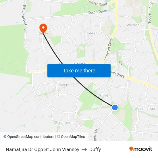 Namatjira Dr Opp St John Vianney to Duffy map