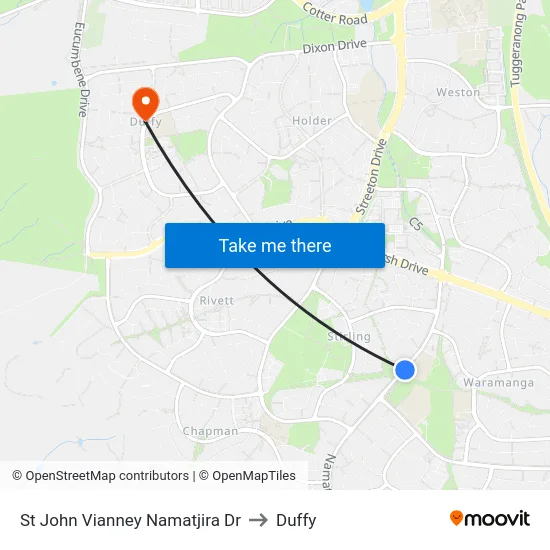 St John Vianney Namatjira Dr to Duffy map