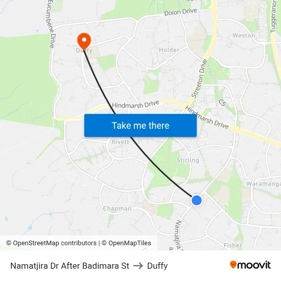 Namatjira Dr After Badimara St to Duffy map