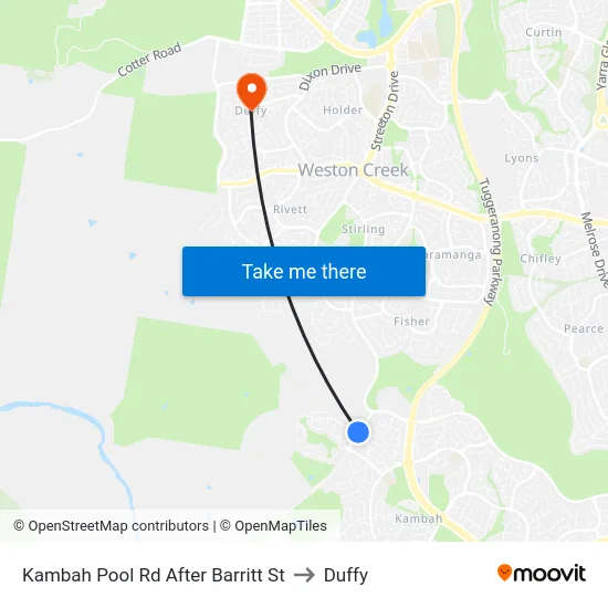 Kambah Pool Rd After Barritt St to Duffy map