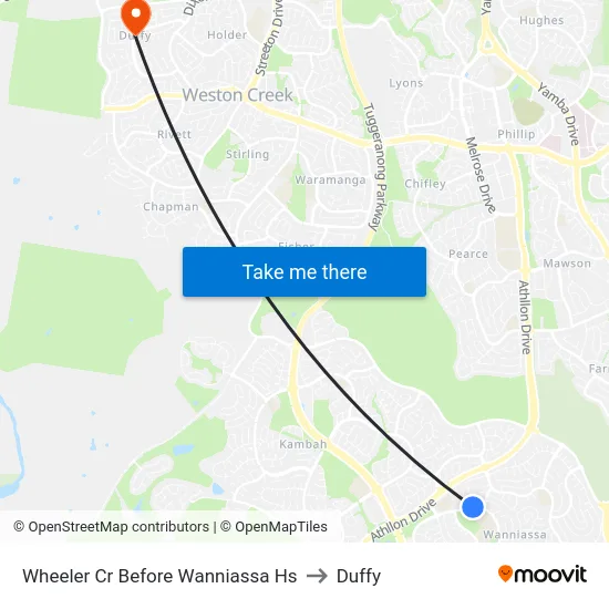 Wheeler Cr Before Wanniassa Hs to Duffy map