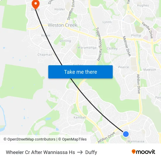 Wheeler Cr After Wanniassa Hs to Duffy map