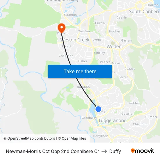 Newman-Morris Cct Opp 2nd Connibere Cr to Duffy map