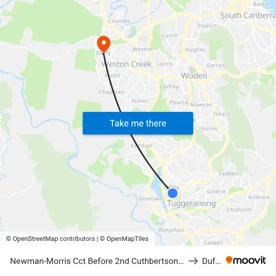 Newman-Morris Cct Before 2nd Cuthbertson Cr to Duffy map