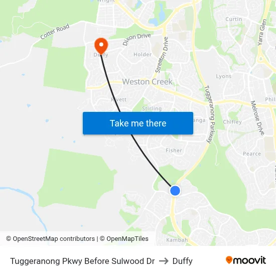 Tuggeranong Pkwy Before Sulwood Dr to Duffy map