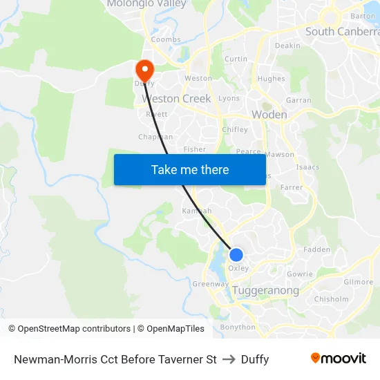 Newman-Morris Cct Before Taverner St to Duffy map
