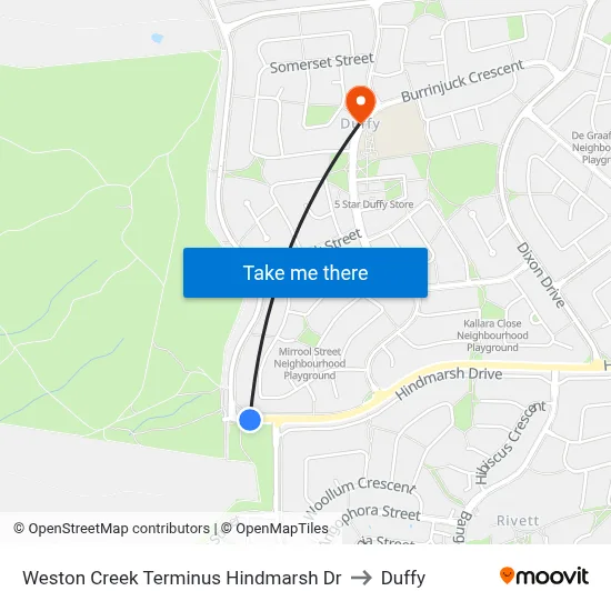 Weston Creek Terminus Hindmarsh Dr to Duffy map