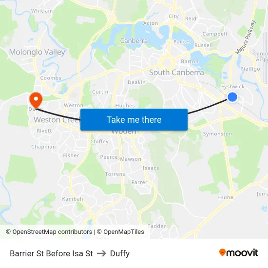 Barrier St Before Isa St to Duffy map