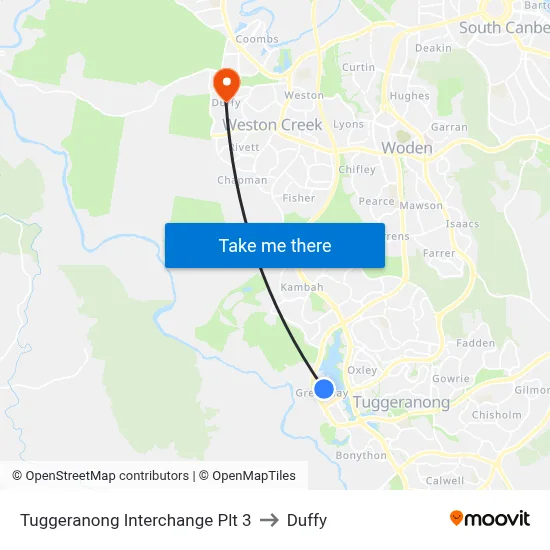 Tuggeranong Interchange Plt 3 to Duffy map