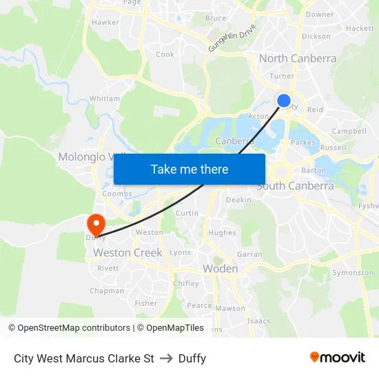 City West Marcus Clarke St to Duffy map
