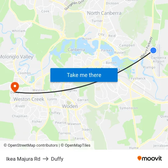 Ikea Majura Rd to Duffy map