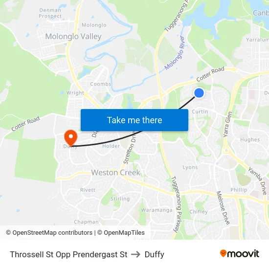Throssell St Opp Prendergast St to Duffy map