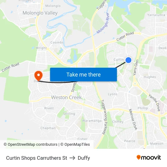 Curtin Shops Carruthers St to Duffy map