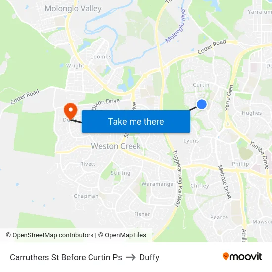 Carruthers St Before Curtin Ps to Duffy map