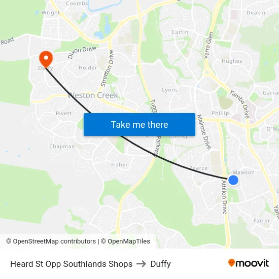 Heard St Opp Southlands Shops to Duffy map