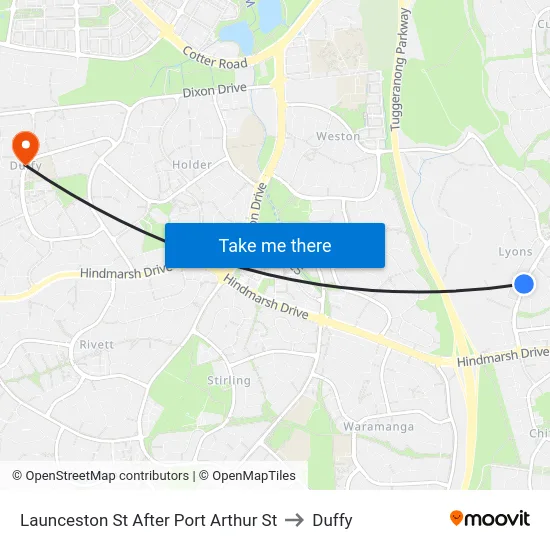 Launceston St After Port Arthur St to Duffy map