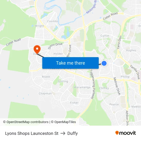 Lyons Shops Launceston St to Duffy map