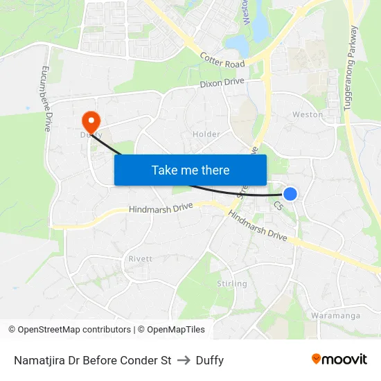 Namatjira Dr Before Conder St to Duffy map