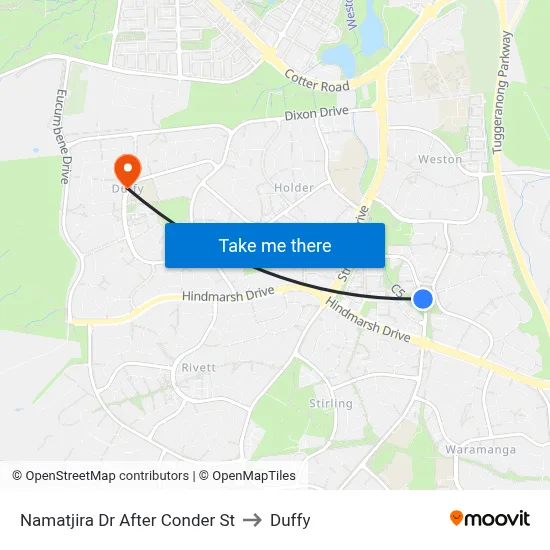 Namatjira Dr After Conder St to Duffy map