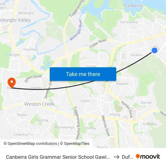 Canberra Girls Grammar Senior School Gawler Cr to Duffy map