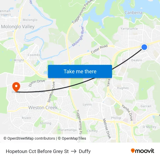 Hopetoun Cct Before Grey St to Duffy map
