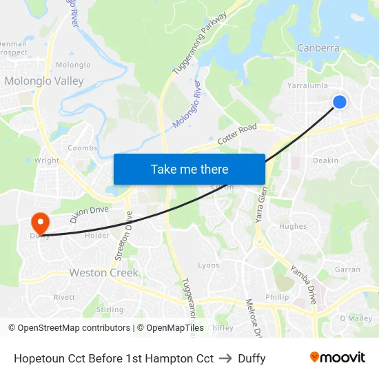 Hopetoun Cct Before 1st Hampton Cct to Duffy map