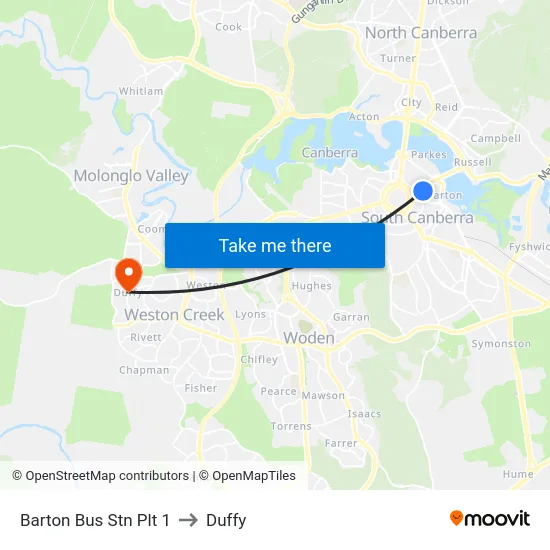 Barton Bus Stn Plt 1 to Duffy map