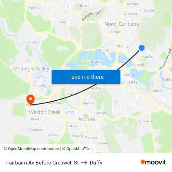 Fairbairn Av Before Creswell St to Duffy map