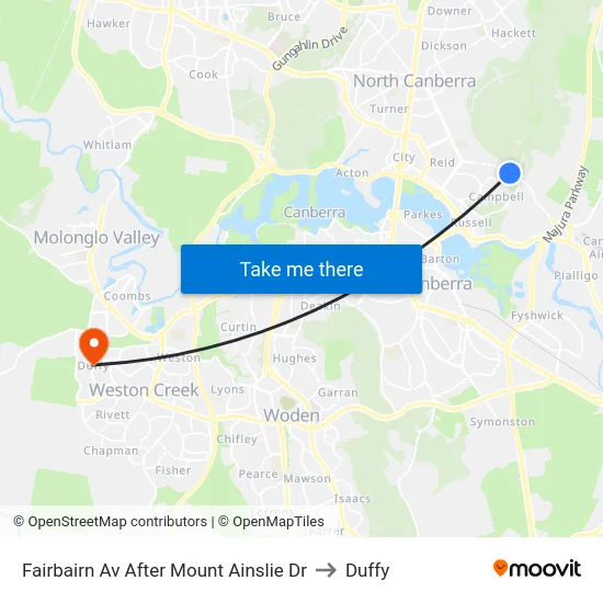 Fairbairn Av After Mount Ainslie Dr to Duffy map