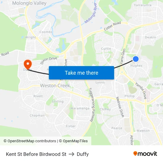 Kent St Before Birdwood St to Duffy map