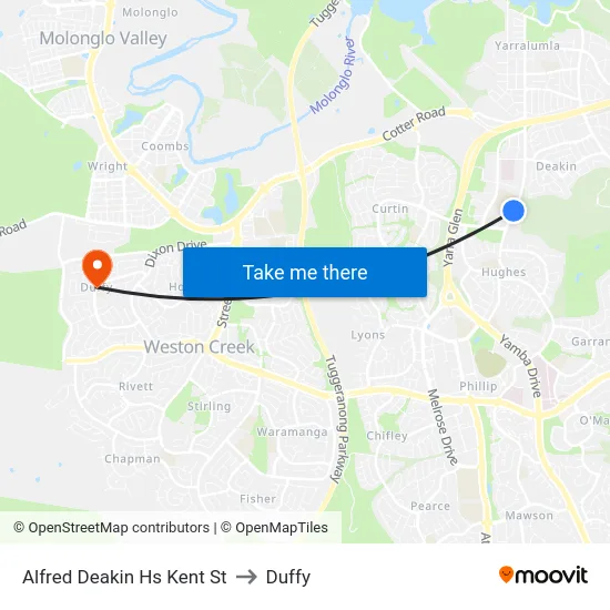 Alfred Deakin Hs Kent St to Duffy map