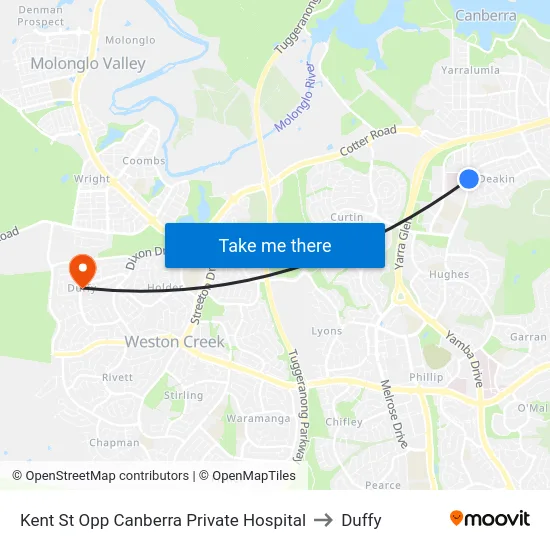 Kent St Opp Canberra Private Hospital to Duffy map
