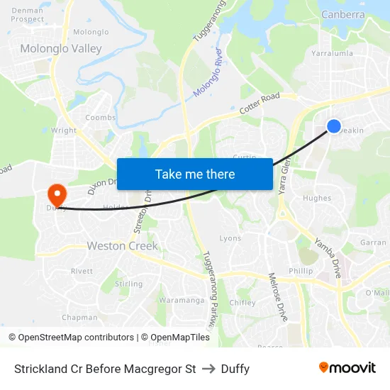 Strickland Cr Before Macgregor St to Duffy map
