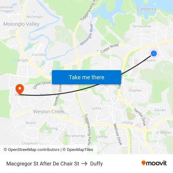 Macgregor St After De Chair St to Duffy map