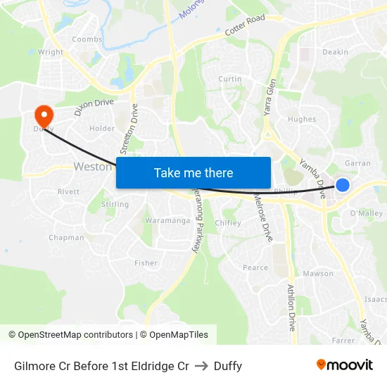 Gilmore Cr Before 1st Eldridge Cr to Duffy map