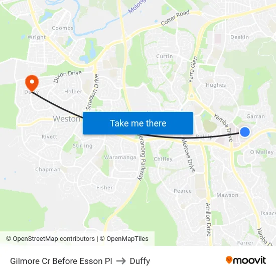 Gilmore Cr Before Esson Pl to Duffy map