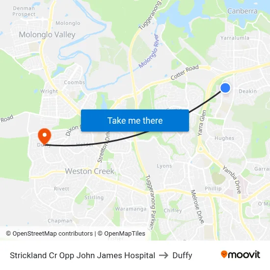 Strickland Cr Opp John James Hospital to Duffy map