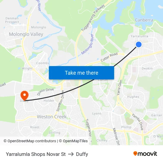 Yarralumla Shops Novar St to Duffy map