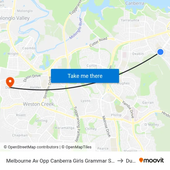 Melbourne Av Opp Canberra Girls Grammar Senior Sch to Duffy map