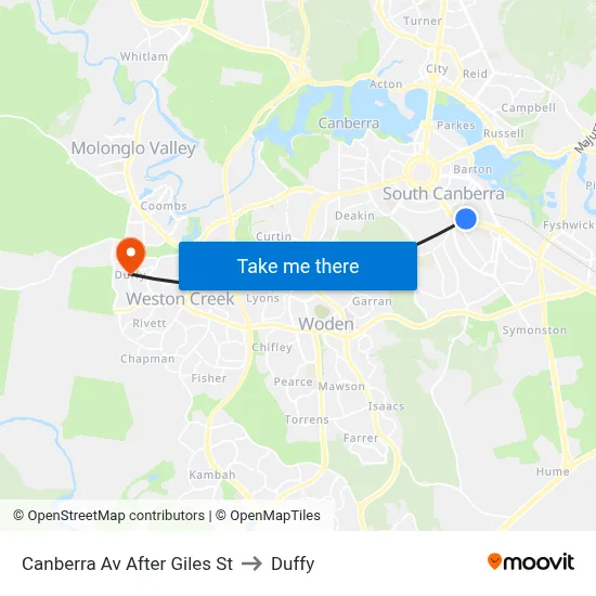 Canberra Av After Giles St to Duffy map