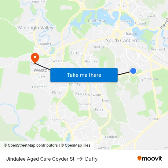 Jindalee Aged Care Goyder St to Duffy map