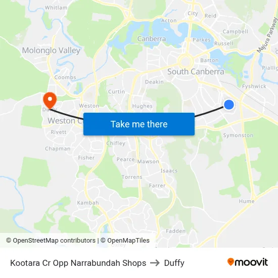 Kootara Cr Opp Narrabundah Shops to Duffy map