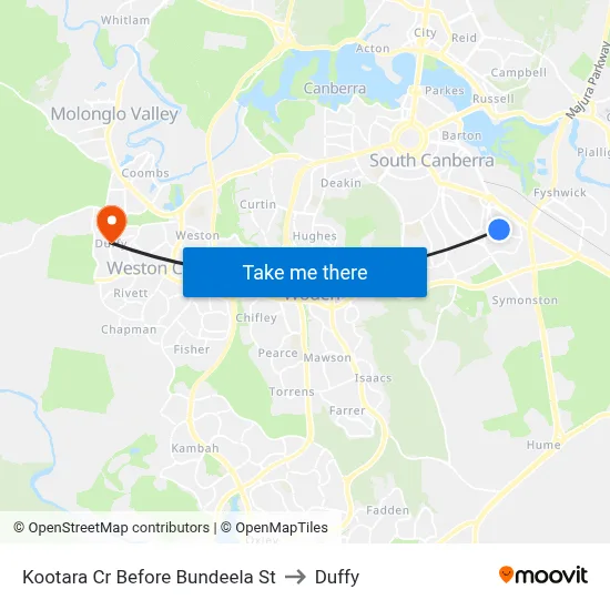 Kootara Cr Before Bundeela St to Duffy map