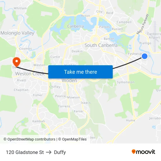 120 Gladstone St to Duffy map