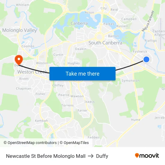 Newcastle St Before Molonglo Mall to Duffy map